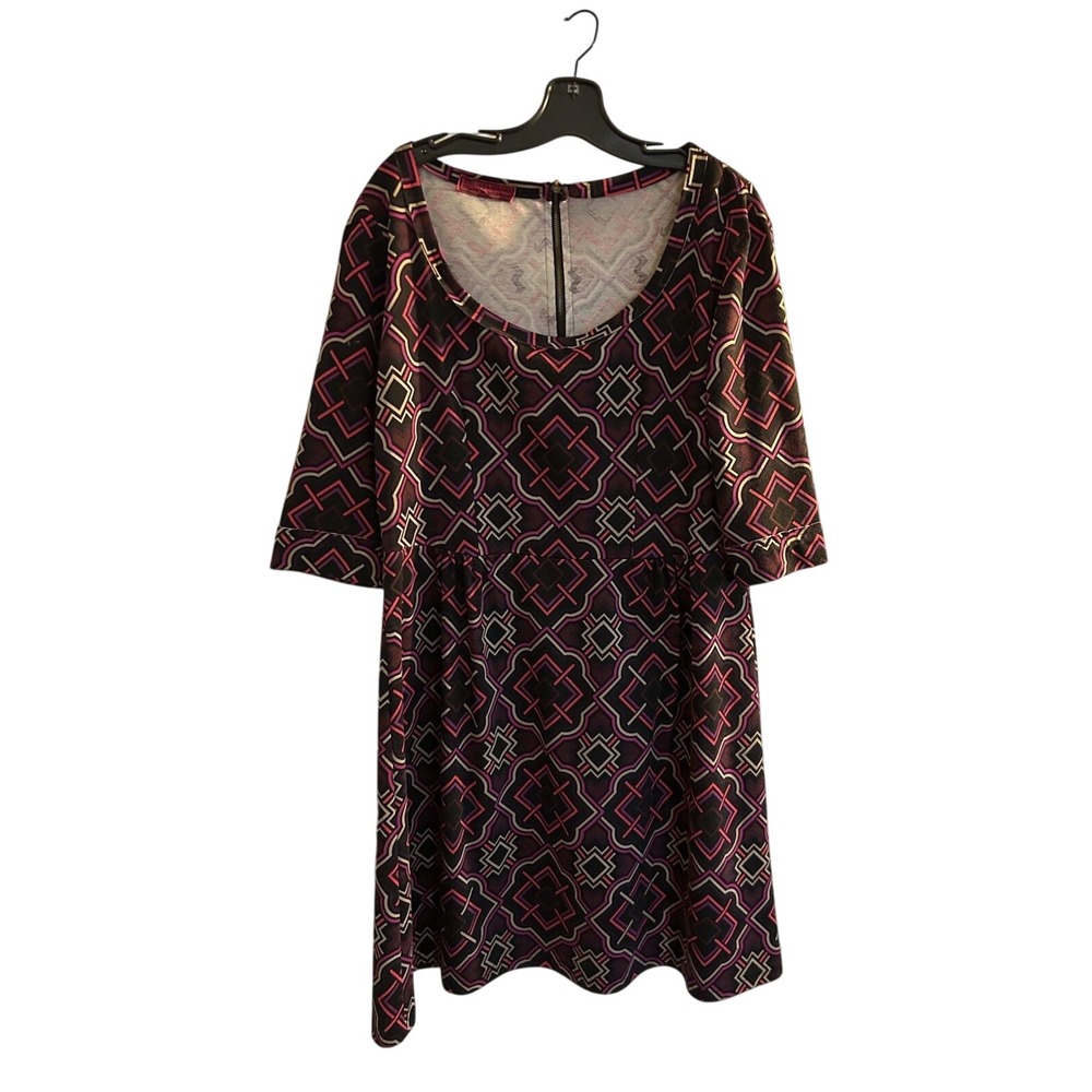 Boho Melissa Masse Geometric Fit And Flare Dress Light Dress Made In USA‎ 1X